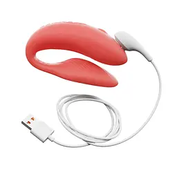 Смарт-вібратор для пар We-Vibe Chorus Crave Coral, сенсорне керування вібраціями стисненням пульта - мініатюра 5