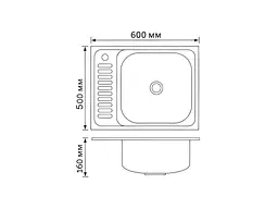 Мийка накладна Brinex 600х500х160мм 1 6050-R, Satin 0,6мм BRIN6050RSAT06 - мініатюра 2