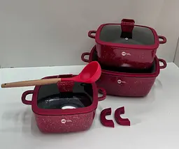 Набір квадратних каструль Higher Kitchen із силіконовими кришками 8 предметів червоний, чорний HK-323 - мініатюра 6
