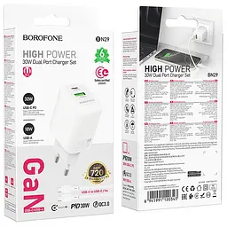 МЗП Borofone BN29 Fuente PD30W+QC3.0 (1USB-A/1C) + кабель Type-C to Type-C White - мініатюра 5