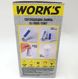Світлодіодна LED-лампа акумуляторна 3600 mAh (знімні 3 × 18650) автономна аварійна 15 W лампочка з кнопкою вимикачем цоколь E27 WORK’S - мініатюра 6