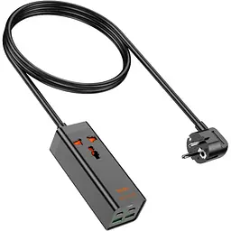 Мережевий подовжувач Hoco AC10A Barry PD65W GaN (2C2A with 1 socket) Desktop Charger Black - мініатюра 2
