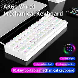 Ігрова дротова механічна клавіатура AK61 / Red Switch / Hot Swappable / 60% / White - мініатюра 2