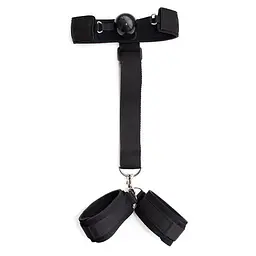 БДСМ набір Fetish Addict Gag Ball With Hand Cuff (чорний) - мініатюра 2