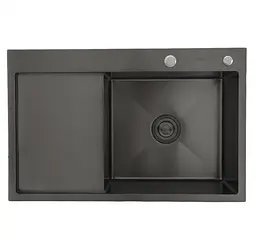 Кухонна мийка Gappo накладна 780x500 мм, поверхня PVD, ліва GS7850-6L, Чорний матовий - мініатюра 3