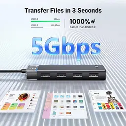 USB хаб Ugreen USB - 4x USB 3.0 + Type-C Додаткове живлення 10W (5V/2A) 0.2м 5 в 1 5 Гбіт/с USB-A Концентратор Док-станція HUB (15548) - мініатюра 2