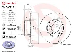 Диск гальмівний передній вентильований Bmw 3, 4, 1, 2, X1 04-25р Brembo (09.B337.21)