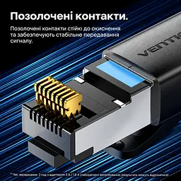 Патч-корд Ethernet Cat 8 S/FTP Vention 5 м Роз’єми RJ45 8P8C До 40 Гбіт/с за підтримки 40GBASE-T обома мережевими портами Загальна довжина каналу до 30 м і не більше 2 з’єднань Фольгове екранування кожної пари та зовнішнє алюмінієво-магнієве обплетення Гнучка ПВХ-оболонка Смуга пропускання 2000 МГц Чорний (IKRBJ) - мініатюра 14