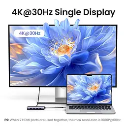 Хаб USB 3.0 Type-C -> 1хUSB-A 3.0/3хUSB-A 2.0/2xHDMI 4K 30Гц PD CM498 Ugreen - мініатюра 6
