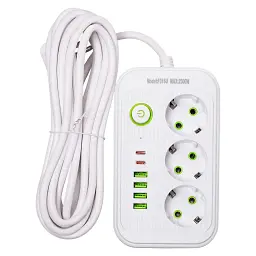 Мережевий фільтр-подовжувач Yiwu HP-5-21 LUXE F016U Yiwu на 3 розетки 6 USB 4,75 метри білий   - мініатюра 2