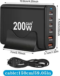 Мережевий зарядний пристрій USB-C 200W 6-портовий - мініатюра 2