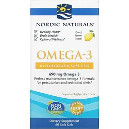 Омега-3 Nordic Naturals зі смаком лимона 1000 мг 60 гелевих капсул - мініатюра 2
