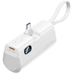 Універсальна мобільна батарея Vention 4800mAh 22,5W PD, USB-C In/Out, LED display, with built-in USB-C cable Білий
