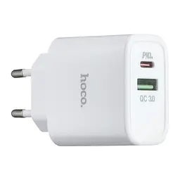 Мережевий зарядний пристрій 1USB Hoco C57A QC 3.0+ (Type-C) 3A White
