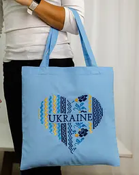 Шопер з вишивкою Серце України Блакитний, екосумка лляна, сумка з вишивкою - мініатюра 3