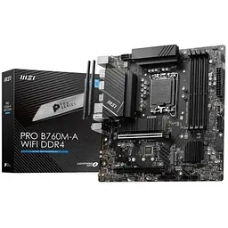 Материнська плата MSI PRO LGA1700, B760M-A WIFI DDR4, B760, 4xDDR4, Int.Video(CPU), 4xSATA3, 2xM.2, 2xPCI-E 16x 4.0, 1xPCI-E 1x 3.0, ALC897, RTL8125BG, WiFi6, Bluetooth 5.3, 9xUSB3.2/6xUSB2.0, 2xHDMI/2xDP, MicroATX - мініатюра 2