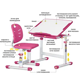 Комплект меблів Evo-Kids Pink: стіл+стілець+полиця+лампа (BD-24 PN) - мініатюра 2