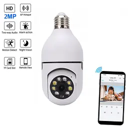 Панорамна камера у вигляді лампочки камера зовнішнього спостереження WiFi Camera 360 ° 2MP E27 - мініатюра 2