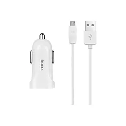 Зарядне автомобільне - набір адаптер + кабель Hoco Micro cable Z2 1USB 1.5 А біле