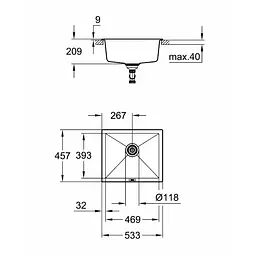 Кухонна мийка Grohe Sink K700 Undermount 31654AP0, Чорний - мініатюра 2