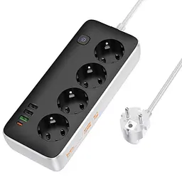 Подовжувач Hoco AC22 Sunlight (PD30W/1C/3A/4xSocket) (1.5m) Black - мініатюра 3