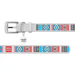 Нашийник для собак Waudog Design Етно, шкіряний, з QR паспортом, 21-29х1,2 см, білий - мініатюра 2