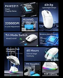 Комп'ютерна  миша Attack SHARK X11 бездротова, ігрова, PAW3311, 22000 DPI 2,4G+Bluetooth White - мініатюра 5