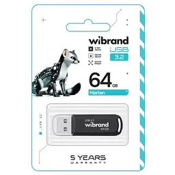 USB флеш накопичувач Wibrand 64GB Marten Black USB 3.2 Gen 1 (USB 3.0) (WI3.2/MA64P10B) - мініатюра 2