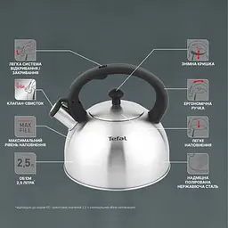 Чайник зі свистком Tefal Duetto+ 2.5 л сірий (N4210310) - мініатюра 3