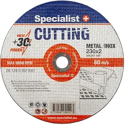 Диск абразивний відрізний Specialist+ Cutting по металу/нержавіючій сталі 230x2x22 мм (250-02320)