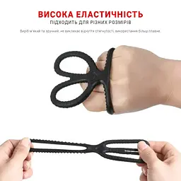 Ерекційне кільце потрійне "Ножиці" силіконове для затримки еякуляції 2.8 см чорний - мініатюра 6