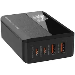 Мережевий зарядний пристрій ColorWay Power Delivery GaN, Black, 100 Вт, 2xType-C (PD 3.0) / 2xUSB (QC 3.0), LED дисплей, Auto ID (CW-CHS041PD-BK)