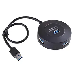 Хаб Maiwo USB Type-A to 4х USB3.0-порта, кабель 30 см, круглый, пластик, без БП, черный