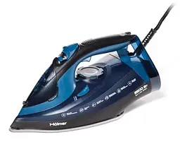 Праска Holmer HIТ-2538, Black/Blue, 2500W, тефлон, паровий удар 130 г/хв, постійна подача пари 30 г/хв, вертикальне відпарювання, очищення від накипу