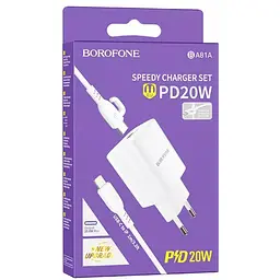 МЗП Borofone BA81A PD20W (1USB-C) + кабель Type-C to Lightning White - мініатюра 2