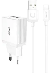 Сітчасте зарядне пристрій Usams T21 KiT T24 double USB-A 2.1A with U Turn Lightning cable Білий