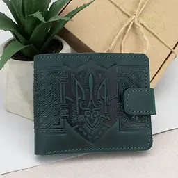 Подарунковий чоловічий набір №85: портмоне + обкладинка на паспорт (зелений) - мініатюра 3