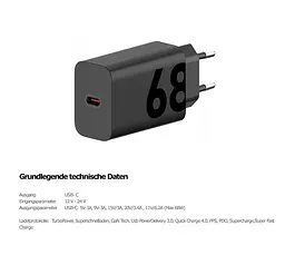 Зарядний пристрій Motorola TurboPower MC682N 68 W Black GaN Fast USB-А + кабель Type-C - мініатюра 3