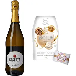 Вино ігристе Casetta Spumante Brut біле брют 0.75 л + Набір цукерок Chocco Via Bona Mix 250 г