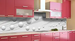 Кухонний фартух Глянсові Сфери білі вінілова для кухні 65х250 см Геометрія Сірий Happy Pocket Z184307 - мініатюра 3