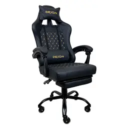 Геймерське крісло DEXON ECLIPSE з підставкою для ніг, екошкіра антикіготь, металева хрестовина, Чорний - мініатюра 1