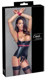 Комплект Cottelli Bondage Basque otwarte, S (чорний з червоним) - мініатюра 7
