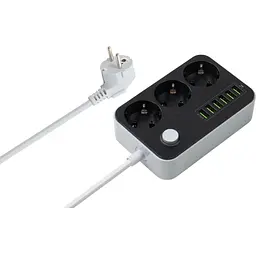 Мережевий фільтр живлення ColorWay CW-CHЕ36B, 3 розетки/6USB Black 1.8M (CW-CHE36B)