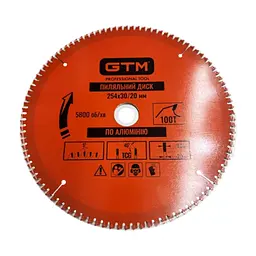 Диск пиляльний GTM 254×30мм, 100 зубів, по алюмінію (SBA-254100)