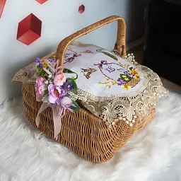 Вишита серветка на пасхальний кошик з ажурним мереживом 40х60 см №35/1, Kitchen Master Коричневий 86055 - мініатюра 4