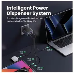 Зарядний пристрій Ugreen Nexode Air Gan X565 100W (3xUSB-C+USB-A) Fast Charger Сірий (UGR-35043) - мініатюра 3