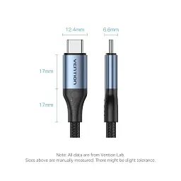Дата кабель USB-C to USB-C 1.0m Thunderbolt 4 240W (50V/5A) 8K60Hz Gray Aluminum Alloy Vention (TAVHF) - мініатюра 2