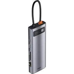 Концентратор Baseus USB3.1 Type-C to USB C(PD)100W/HDMI 4K 30Hz/VGA/USB3.2/RJ45/SD+TF,9in1 Grey (CAHUB-CU0G) - мініатюра 5
