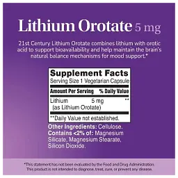 Вітамінно-мінеральний комплекс 21st Century Lytyy orotat, 5 mg, Lithium Orotate, 120 vegetaryanskykh kapsul (CEN28133) - мініатюра 2