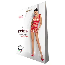 Бодістокінг-сукня Passion BS089 red, міні, плетіння у вигляді павутини - мініатюра 6